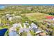 Wide aerial view of a neighborhood with lush trees, a park, and diverse home styles at 7612 4Th Avenue Nw Dr, Bradenton, FL 34209