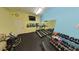 Community gym featuring modern exercise equipment, mirrors, and a TV at 1250 N Portofino Dr # 203, Sarasota, FL 34242