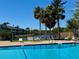 Community pool surrounded by lounge chairs and tropical landscaping at 2632 Hidden Lake N Dr # E, Sarasota, FL 34237