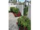 Charming courtyard with a brick paver walkway, lush landscaping, and privacy walls at 3500 El Conquistador Pkwy # 357, Bradenton, FL 34210