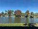 Scenic view of a serene pond surrounded by trees on a lush green golf course on a clear day at 3500 El Conquistador Pkwy # 357, Bradenton, FL 34210
