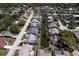 Aerial view of a quiet neighborhood with mature trees, water features, and well-maintained landscaping at 4662 Long Lake Dr, Sarasota, FL 34233