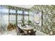Cozy dining room with unique wallpaper, large windows, and stylish decor, perfect for intimate gatherings at 4706 Balboa Park Loop, Bradenton, FL 34211