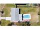 Aerial view of a backyard with a pool, grass and a privacy fence at 1827 Nevada Ne Ave, St Petersburg, FL 33703