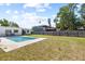 Backyard features a clean in-ground pool, grassy yard, and a wood fence for privacy at 1827 Nevada Ne Ave, St Petersburg, FL 33703