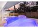 Backyard pool area with a spa and a built-in water feature, all privately fenced and lit at dusk at 4646 Gleason Ave, Sarasota, FL 34242