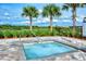Relaxing hot tub with surrounding palm trees and landscaping for privacy in the community at 5562 Rain Lily Ct, Sarasota, FL 34238