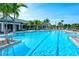 Inviting pool area with palm trees, lounge chairs, and umbrella tables, perfect for relaxation at 5562 Rain Lily Ct, Sarasota, FL 34238