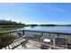 Inviting wooden deck with comfortable seating overlooking the serene waterfront in a peaceful community. No Smoking sign visible at 1610 Treehouse Cir # T130, Sarasota, FL 34231