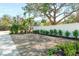 Gravel driveway with manicured landscaping and privacy fence at 8258 Midnight Pass Rd, Sarasota, FL 34242