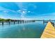 Tranquil waterfront scene from a wooden dock, highlighting the serene blue water and distant docks at 12204 45Th Avenue W Dr, Cortez, FL 34215