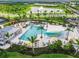 Stunning aerial view of the community pool, complete with lounge chairs, umbrellas, and lush landscaping at 17966 Grand Prosperity Dr, Venice, FL 34293