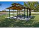 Community pavilion offers picnic tables, green metal posts, and an attractive wood roof in the outdoor common area at 4606 Lake Fox Pl, Parrish, FL 34219