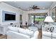 Spacious living room with wood floors, comfortable seating, and a view of the backyard at 5223 Chase Oaks Dr, Sarasota, FL 34241