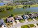 Aerial view of homes near a pond and golf course in a residential community at 711 Planters Manor Way, Bradenton, FL 34212