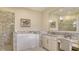 Bright bathroom with glass shower, soaking tub, granite vanity, and bright window at 7847 Chick Evans Pl, Sarasota, FL 34240