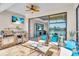 Relaxing screened lanai with an outdoor kitchen, comfortable seating, and beautiful views of the lake at 10230 Highland Park Pl, Palmetto, FL 34221