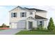 Charming two-story house featuring light blue accents, a well-kept lawn, and an attached garage at 13040 Cedar Elm Lane, Parrish, FL 34219