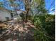 Shaded backyard with a glimpse of the screened-in pool and surrounding foliage, offering tranquility at 18422 Burkholder Cir, Port Charlotte, FL 33948