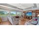 A cozy living room with a large TV, comfortable seating, and a beautiful view of the golf course at 626 Magellan Dr, Sarasota, FL 34243