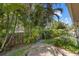 Lush backyard with mature palm trees, shrubs and a wooden fence at 7205 Wood Creek Dr # 16, Sarasota, FL 34231