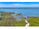Aerial view of boat slips in marina surrounded by lush green vegetation, docks and boat lifts at 9203 Griggs Rd # B102, Englewood, FL 34224