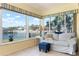 Inviting sunroom with waterfront views, comfortable seating, and abundant natural light at 9619 Valencia Cv, Bradenton, FL 34210