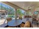 Covered patio with outdoor kitchen, dining area, and view of the screened pool at 1110 79Th E St, Palmetto, FL 34221