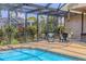 Poolside seating area inside a screened lanai, creating a relaxing retreat for leisure and enjoyment at 4704 Coral Lake Dr, Bradenton, FL 34210