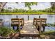 Charming wooden dock with benches, offering direct water access and peaceful river views at 6737 Lincoln Rd, Bradenton, FL 34203