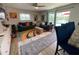 Bright living room with stylish furnishings, opens to a backyard view of a sparkling pool and patio at 7036 Clark Rd, Sarasota, FL 34241