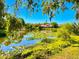 A picturesque view of a serene pond surrounded by lush greenery and mature trees at 7314 Mauna Loa Blvd, Sarasota, FL 34241