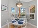 Breakfast nook with views of the pool and backyard through shuttered windows at 11716 Strandhill Ct, Lakewood Ranch, FL 34202