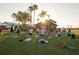 People participating in a yoga class outdoors on a grassy area with palm trees in the background at 11716 Strandhill Ct, Lakewood Ranch, FL 34202