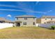 The back exterior of this two-story home features a manicured lawn and covered patio at 15118 Agave Grove Pl, Bradenton, FL 34212