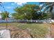 Spacious backyard surrounded by a white privacy fence and accented with mulch and palm trees, creating a serene outdoor space at 3828 20Th N St, St Petersburg, FL 33714