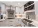 Close-up of the kitchen highlighting the stainless steel sink, modern backsplash, and ample counter space at 3828 20Th N St, St Petersburg, FL 33714