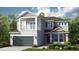 Charming two-story home featuring gray siding, red shutters, balcony, and a two-car garage at 8550 Big Dipper Dr, Sarasota, FL 34241