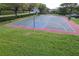 Outdoor basketball court with green and blue painted zones surrounded by a well-maintained lawn at 9121 Stone Harbour Loop, Bradenton, FL 34212