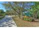 A path surrounded by trees at Point Park with benches and a shaded picnic area at 9429 Discovery Ter # 102B, Bradenton, FL 34212