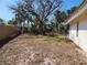 Large, wooded backyard with mature trees and a view of the home's exterior at 670 Venice Ln, Sarasota, FL 34242