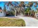 A long driveway lined with trees and plants up to the side of the house, showing the natural foliage at 670 Venice Ln, Sarasota, FL 34242