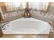 Close-up of the garden tub with decorative tile surround at 12103 Shadow Run Blvd, Riverview, FL 33569