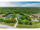 Aerial view showcasing the property's extensive landscaping, mature trees, and winding driveway at 22235 Panther Loop, Bradenton, FL 34202