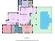 First-floor plan featuring a large living area, kitchen, dining space, den, Primary bedroom, and access to the pool at 22235 Panther Loop, Bradenton, FL 34202
