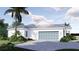 View of a two car garage featuring a beautiful paver driveway and verdant landscaping at 2508 Belvoir Blvd, Sarasota, FL 34237