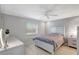 Cozy bedroom features a ceiling fan, large window, and bright white furniture at 4420 Tecumseh Trl # 38, Sarasota, FL 34233