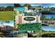 Collage view of the community amenities including the pool, tennis courts, clubhouse, and picturesque pond at 4444 Highland Oaks Cir, Sarasota, FL 34235