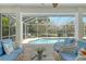 Inviting screened patio offers comfortable seating and views of the sparkling pool and backyard at 4444 Highland Oaks Cir, Sarasota, FL 34235