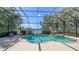 Relaxing screened-in pool and spa with a scenic lake view, surrounded by lush landscaping at 14404 Stirling Dr, Lakewood Ranch, FL 34202